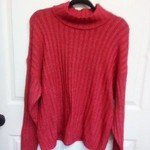Time & Tru XXL Red Cable Knit Cropped Sweater w/ Mock Turtleneck